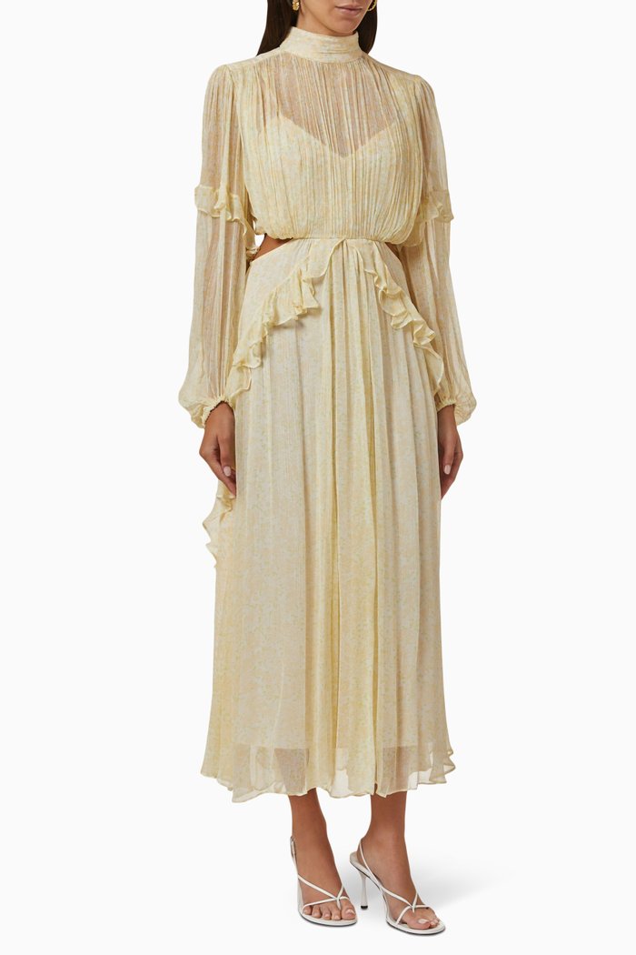 

Gina Ruffle Midi Dress in Chiffon, Yellow