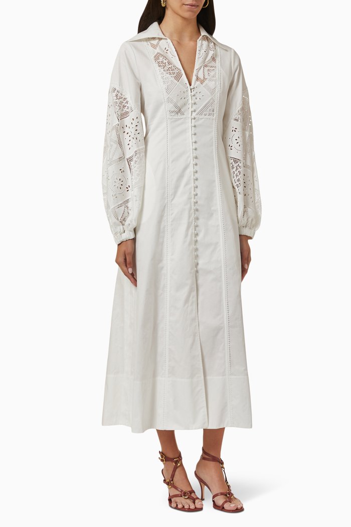 

Lori Button-up Midi Dress in Cotton, White
