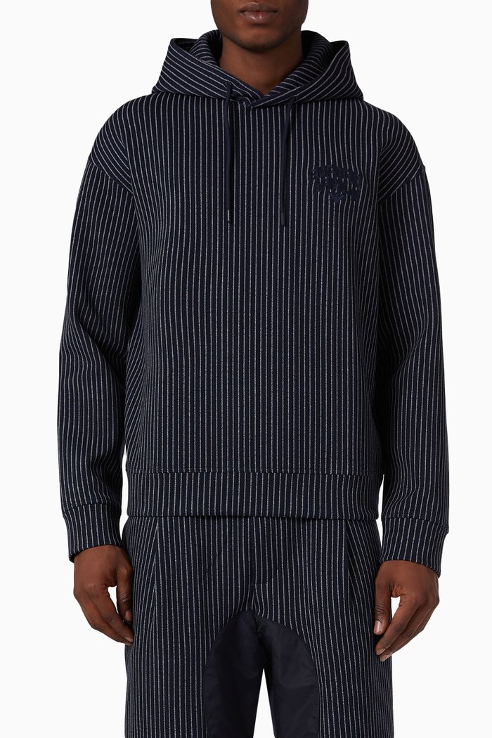 

Logo Pinstripe Hoodie in Cotton, Blue