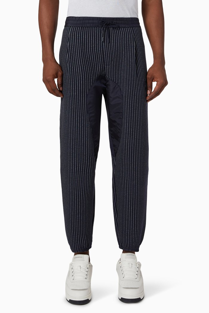 

Pin-stripe Track Pants in Cotton Jersey, Blue