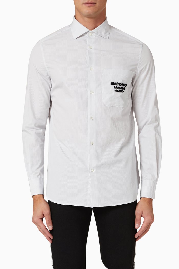 

Striped EA Logo Shirt in Cotton, Black