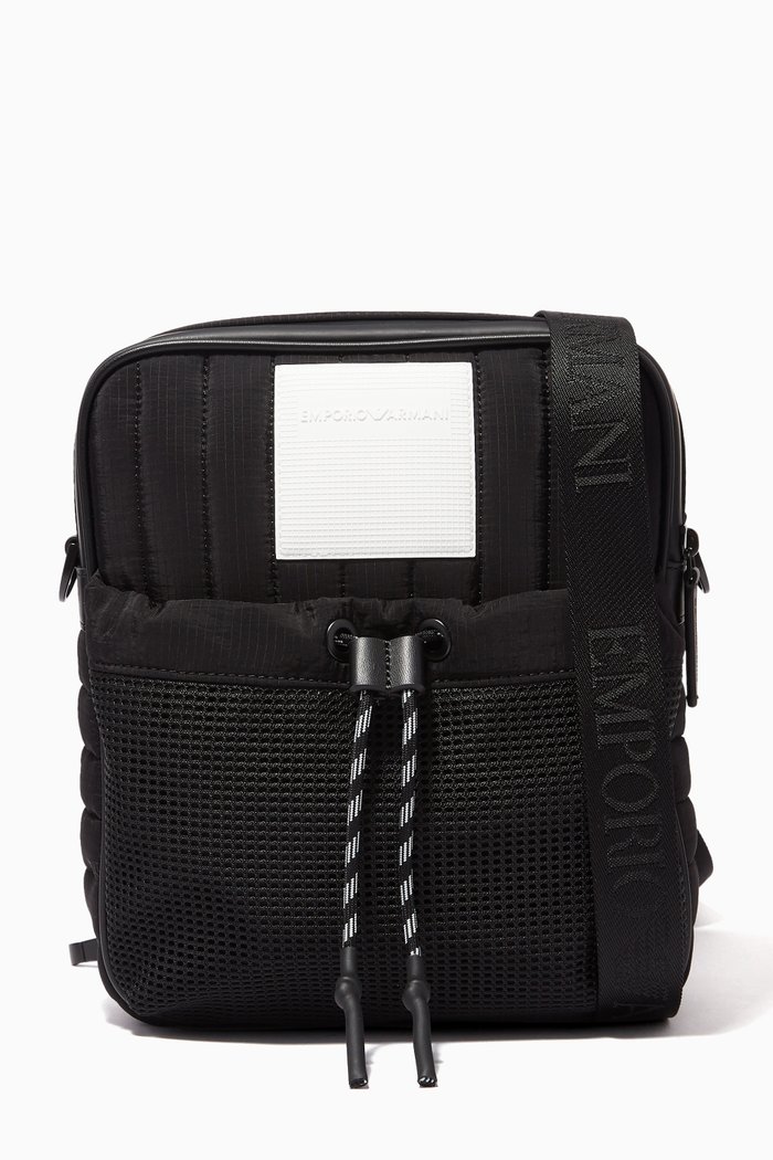 

Quilted Crossbody Bag in Ripstop Nylon, Black