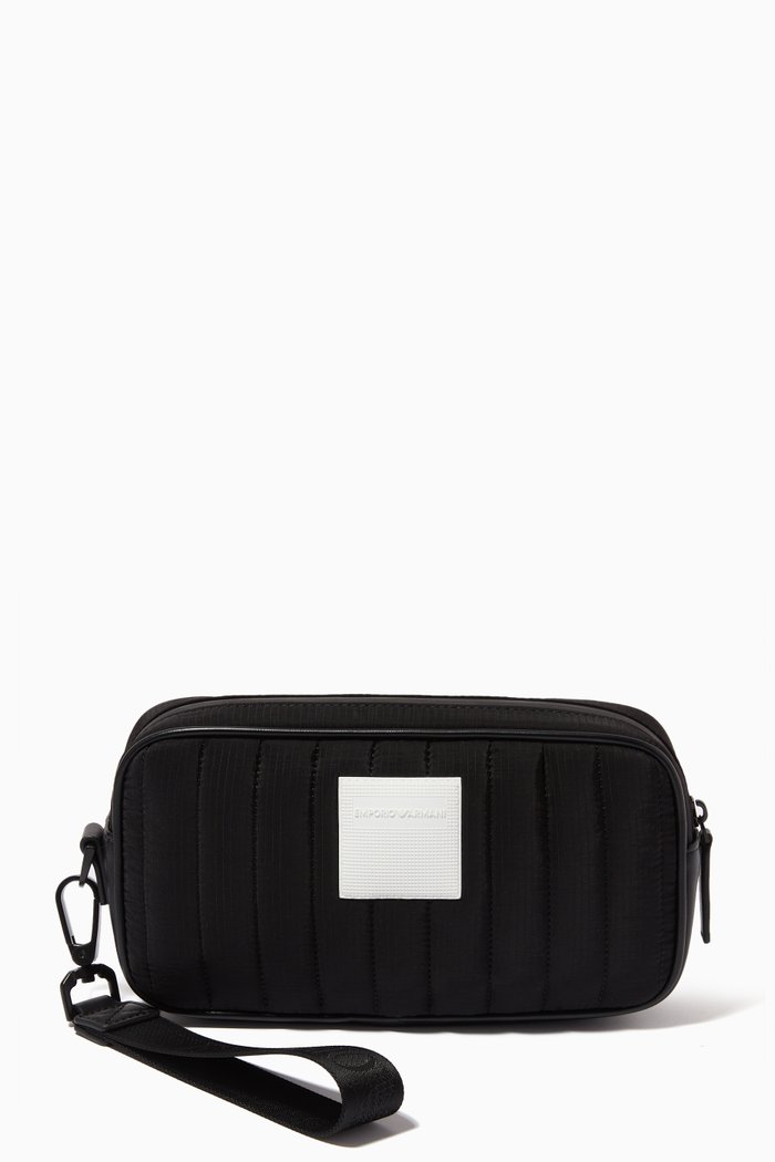 

EA Logo Tag Beauty Case in Quilted Ripstop Nylon, Black