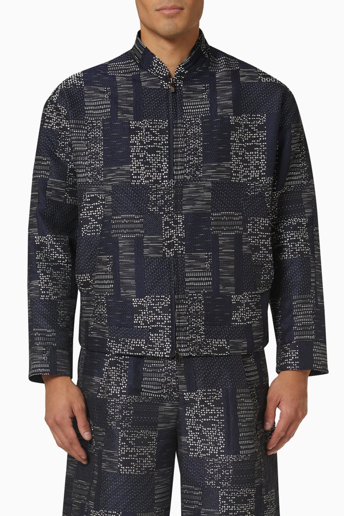 

Patchwork Zip-up Jacket in Jacquard, Blue