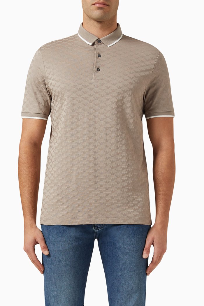

Contrast-trim Polo Shirt in Jacquard, Neutral