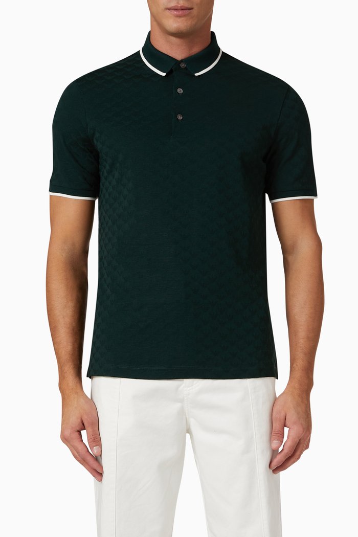 

Contrast-trims Polo Shirt in Jacquard, Green
