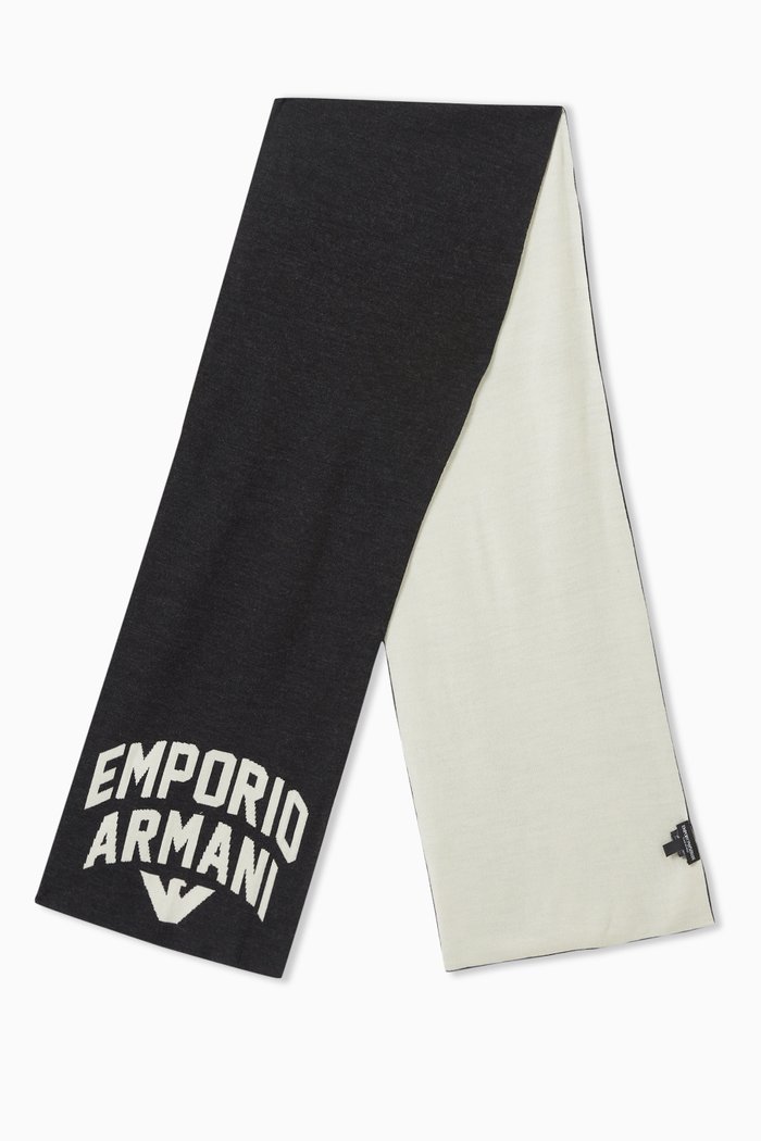 

EA Macro Logo Scarf in Wool & Acrylic, Grey