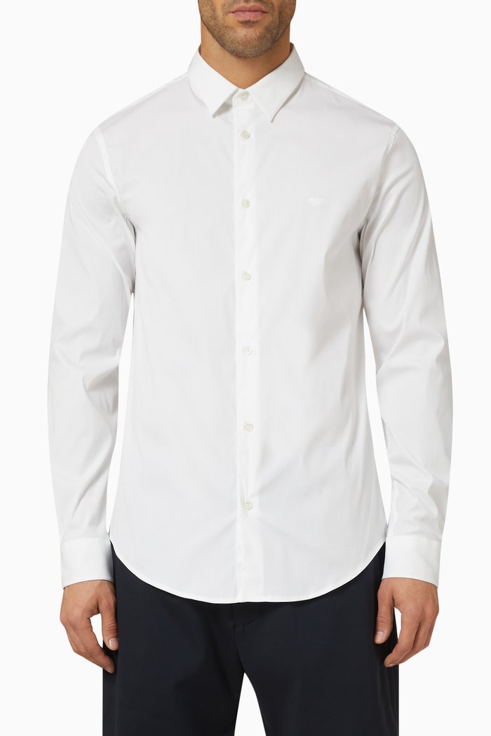 Micro Eagle Logo Shirt in Cotton-blend, White