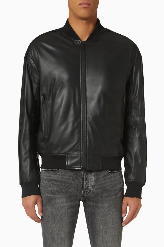 

Logo-tape Bomber Jacket in Leather, Black