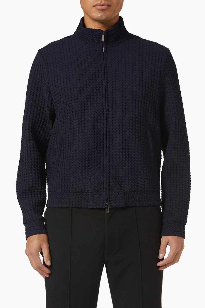 

Zip Jacket in Wool Blend, Blue