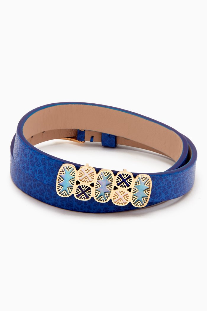 

Amelia Granada Double Bracelet in Leather & 18kt Yellow Gold, Blue