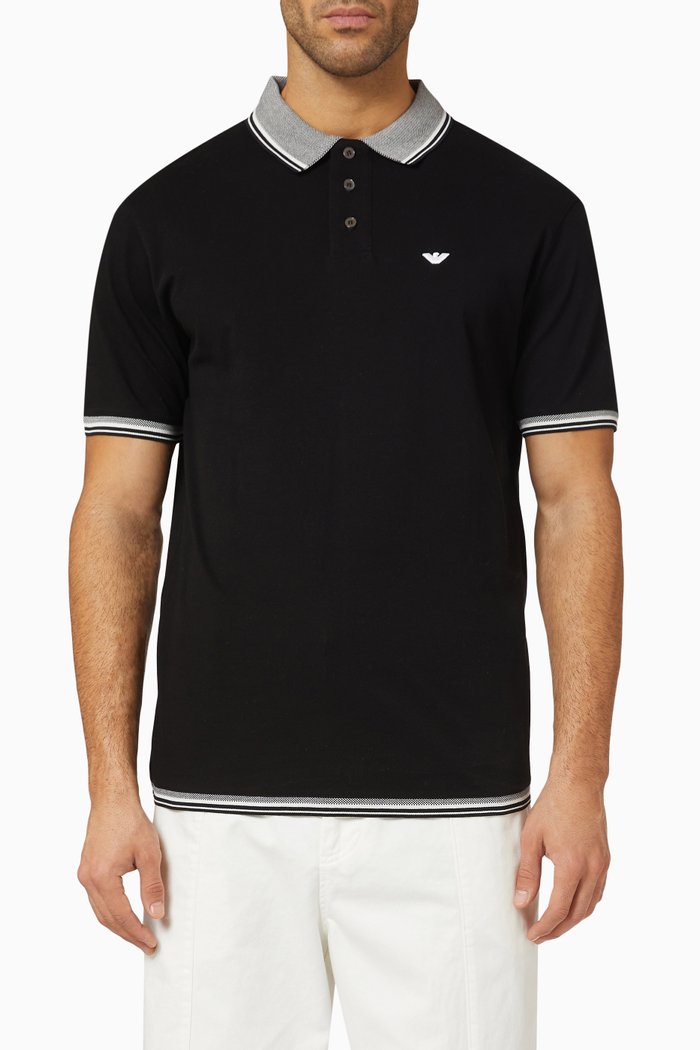 

Micro Eagle Logo Polo Shirt in Cotton-piqué, Black