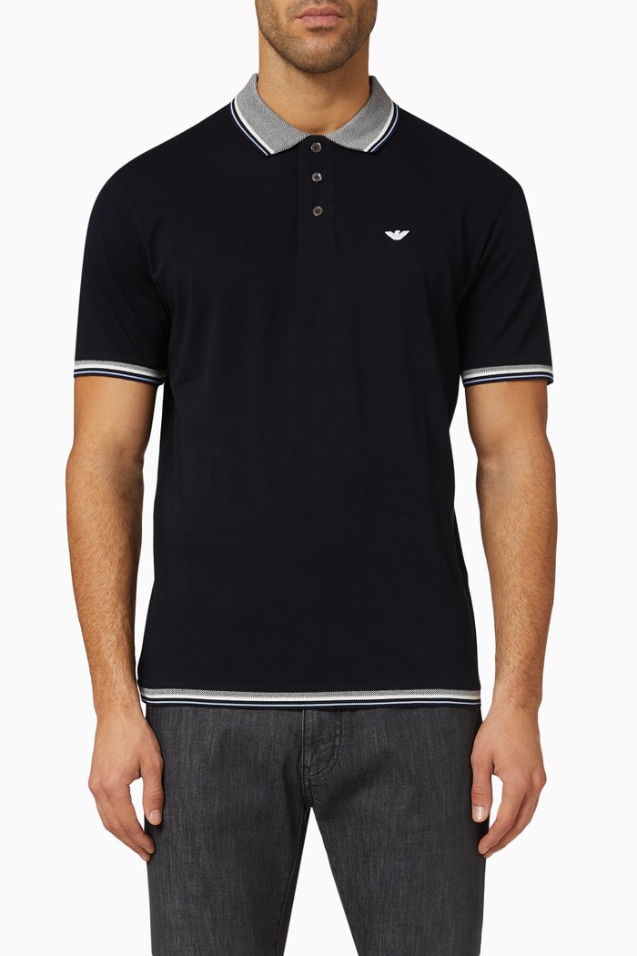 

Micro Eagle Logo Polo Shirt in Cotton-piqué, Blue