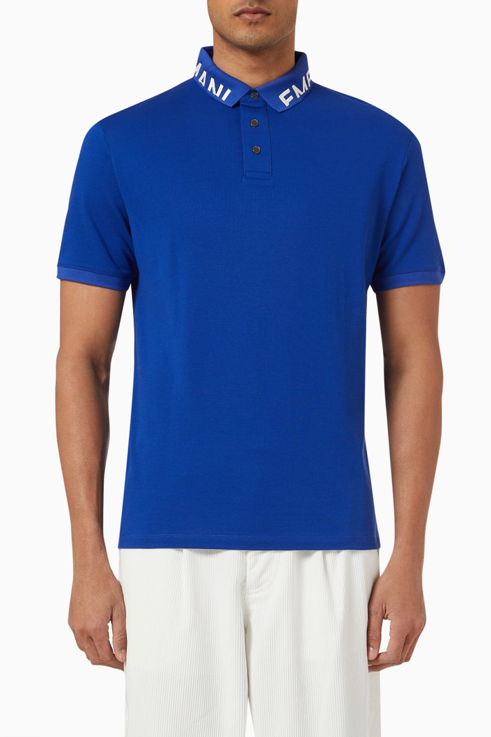 Logo-embroidered Polo Shirt in Cotton, Blue