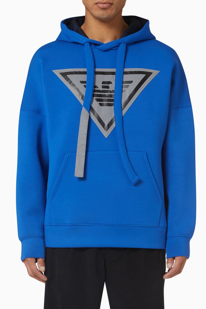 

Reflective Eagle Logo Hoodie in Jersey, Blue