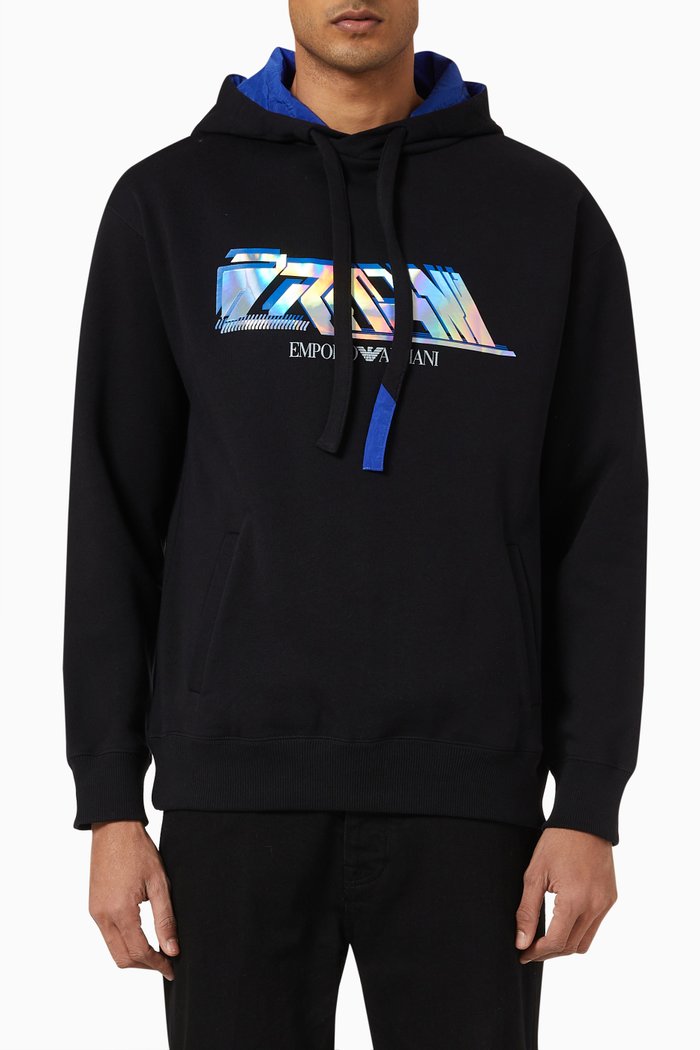 

Reflective Logo Hoodie in Cotton, Black