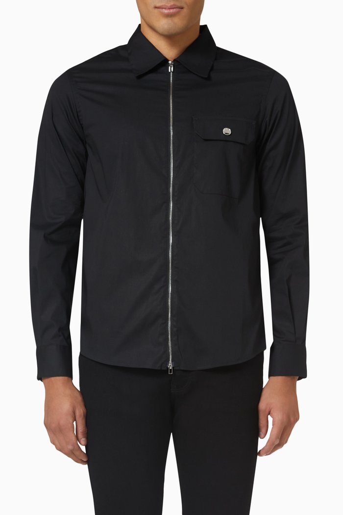 

Zip-up Shirt in Cotton Poplin, Black