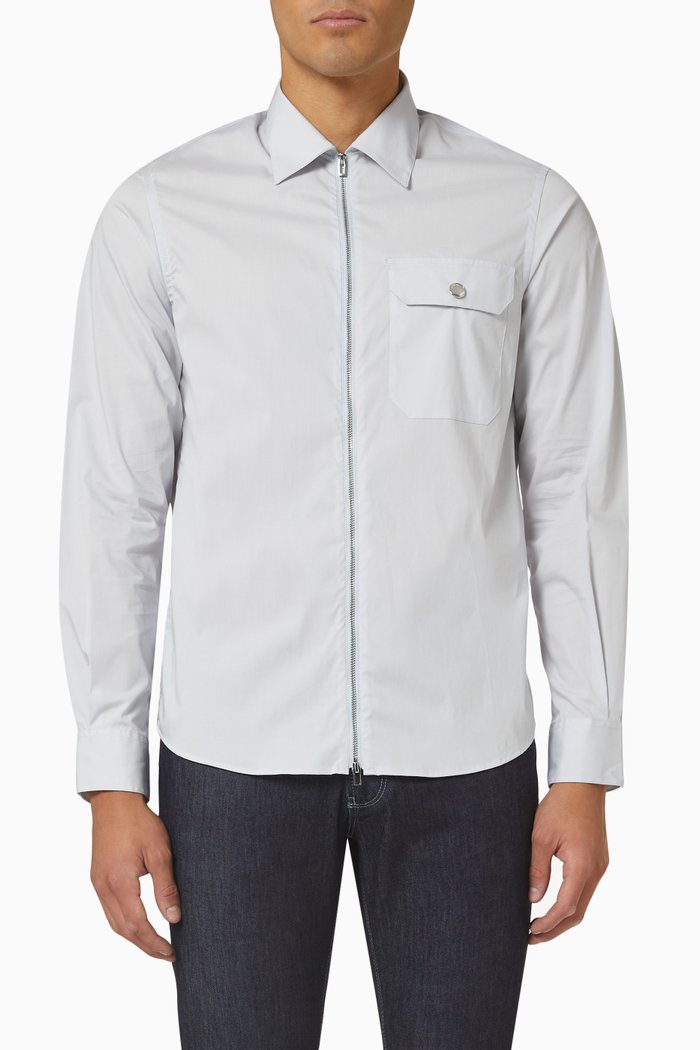 

Zip-up Shirt in Cotton Poplin, Grey