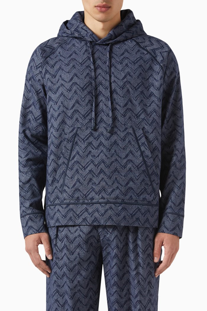 

Printed Hoodie in Linen Blend, Blue