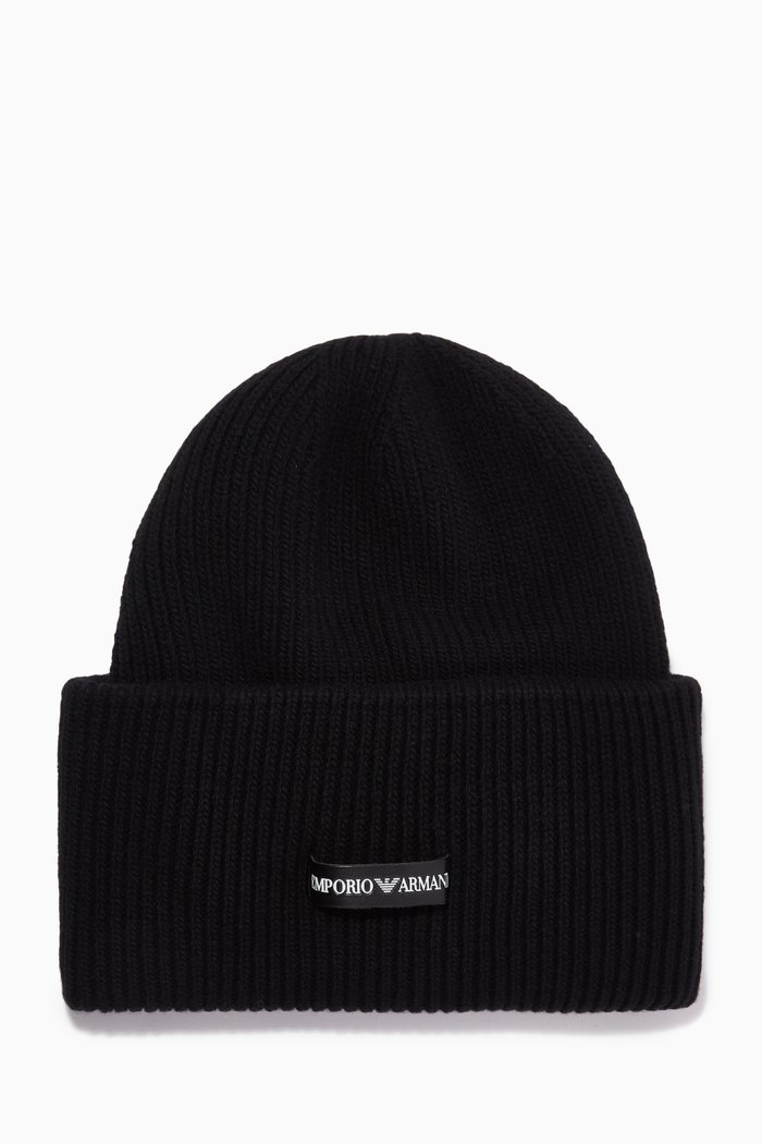 

Small EA Logo Beanie in Knit, Black