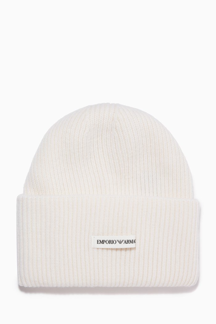 

Small EA Logo Beanie in Knit, White