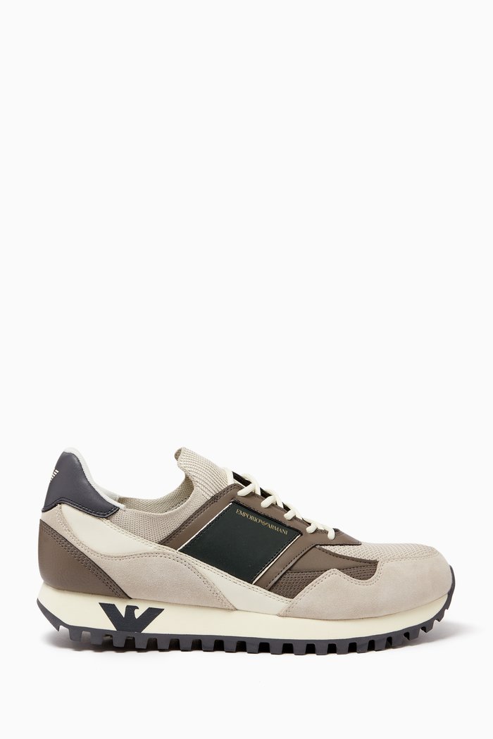 

EA Micro Eagle Sneakers in Knit Mesh & Leather, Neutral