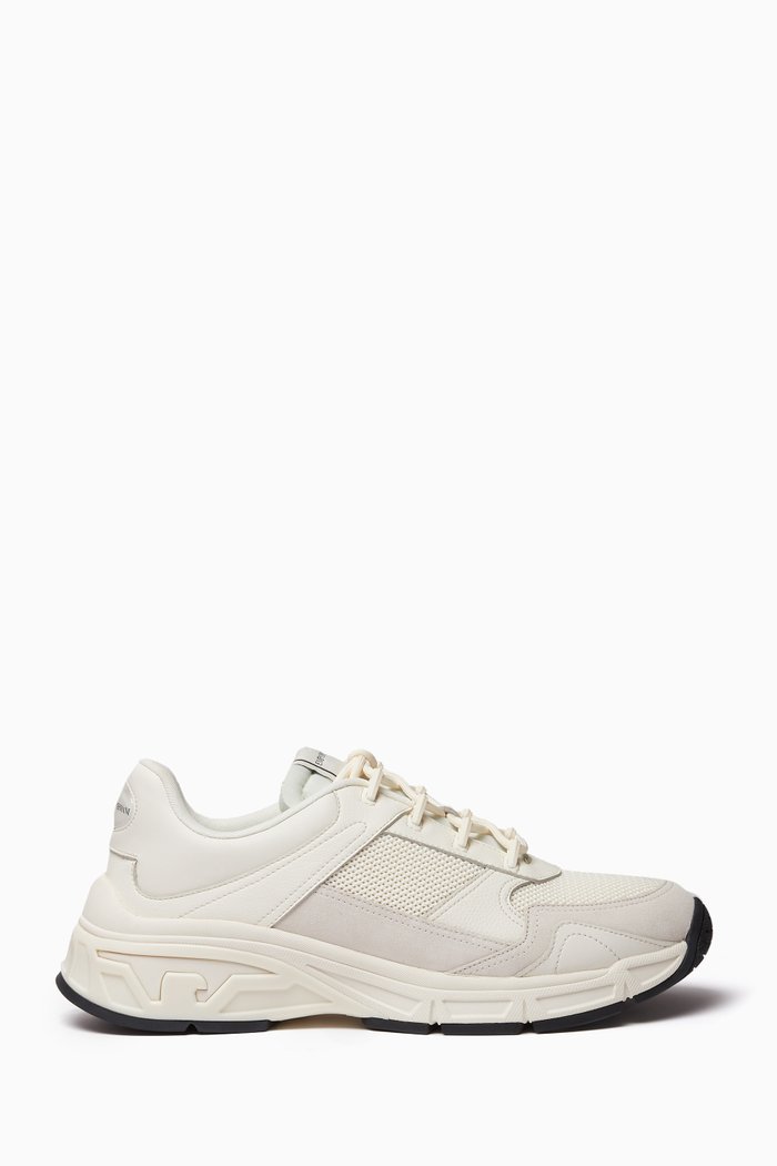 Knitted Sneakers in Leather & Suede, Neutral