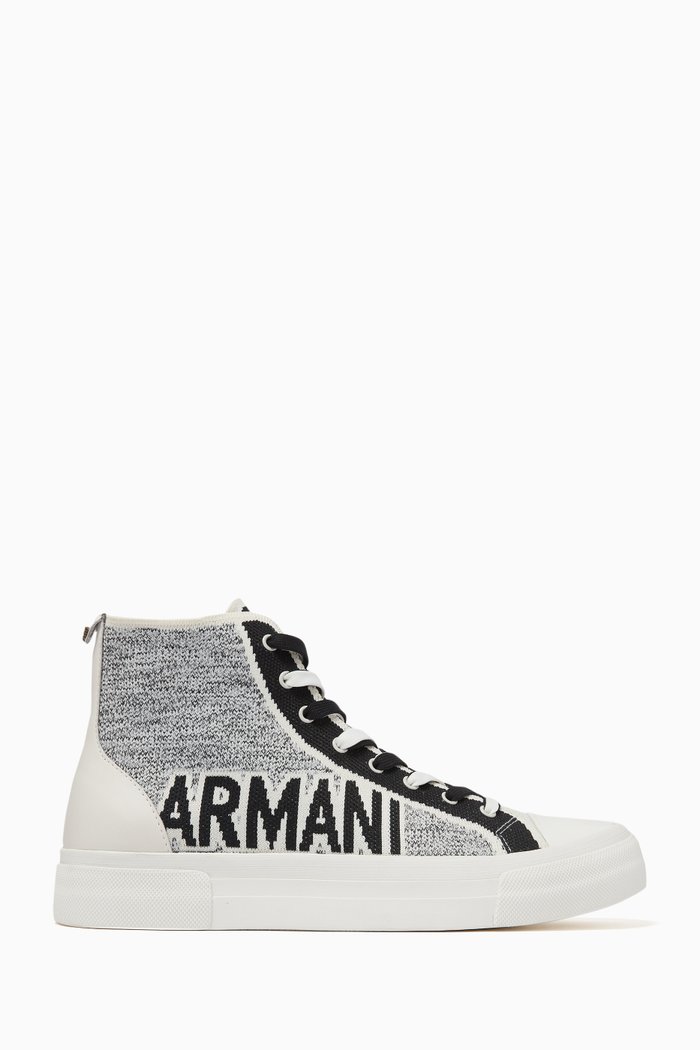 

High-top Sneakers in Knit Upper, Neutral