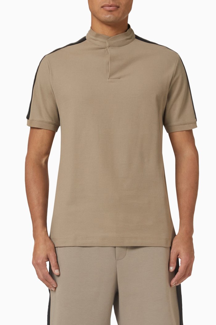 

Logo Band Polo in Cotton Mesh, Neutral