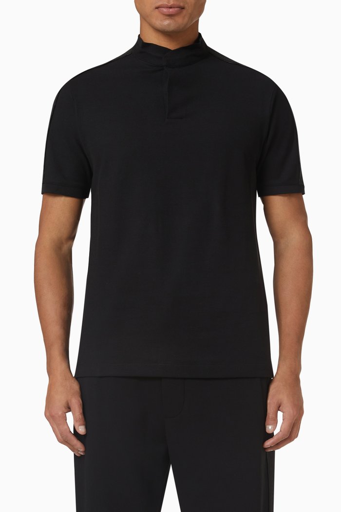 

Logo Band Polo in Cotton Mesh, Black
