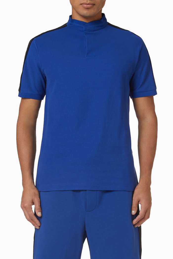 

Logo Band Polo in Cotton Mesh, Blue