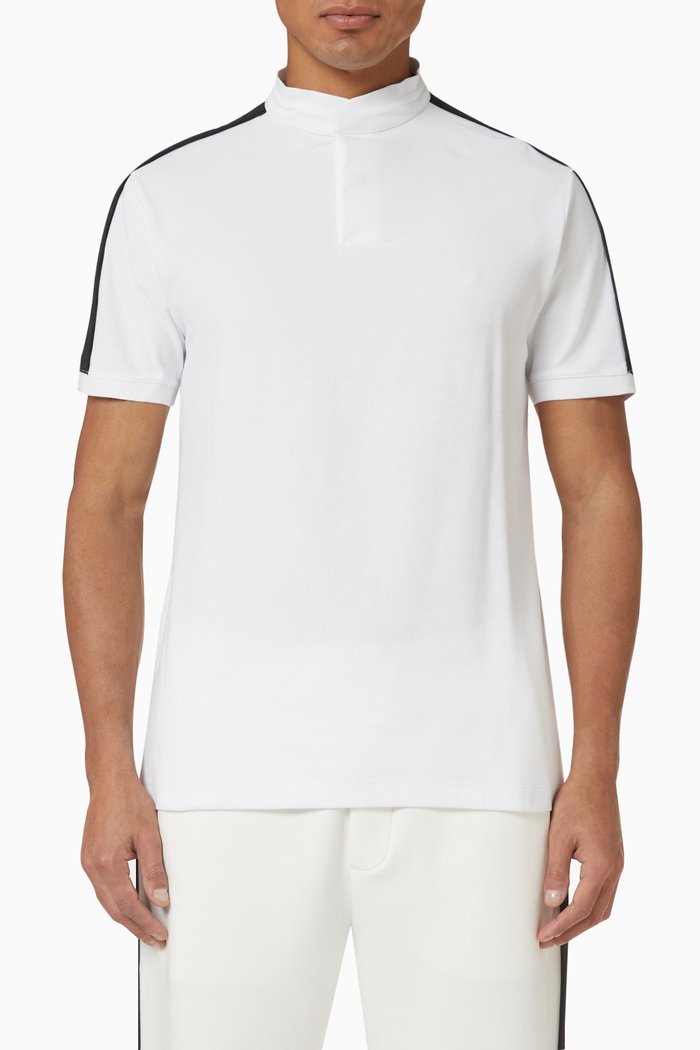 

Logo Band Polo in Cotton Mesh, White