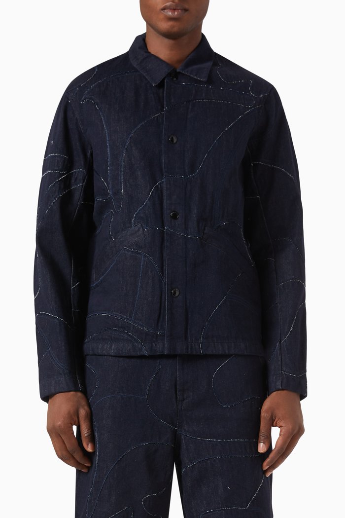 Textured Jacket in Denim, Blue