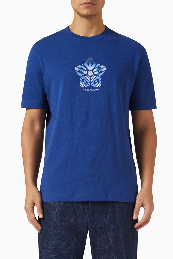 

Geometric Eagle Print T-shirt in Cotton, Blue