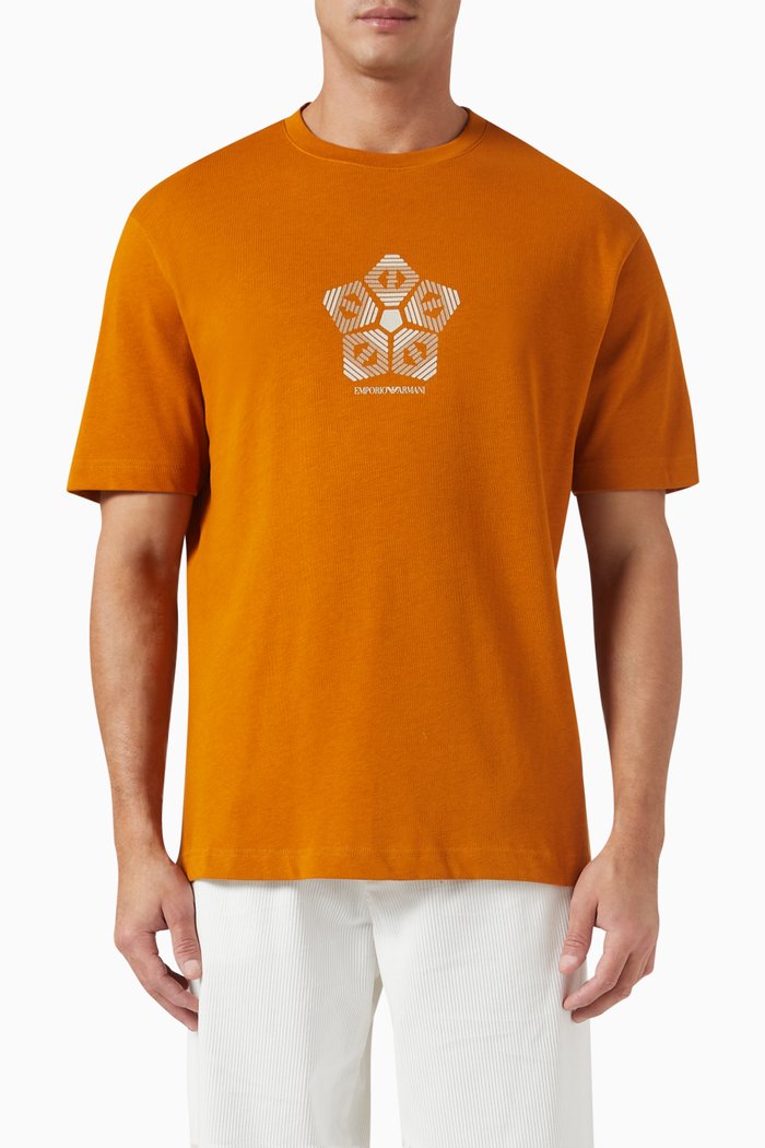 

Geometric Eagle Print T-shirt in Cotton, Orange