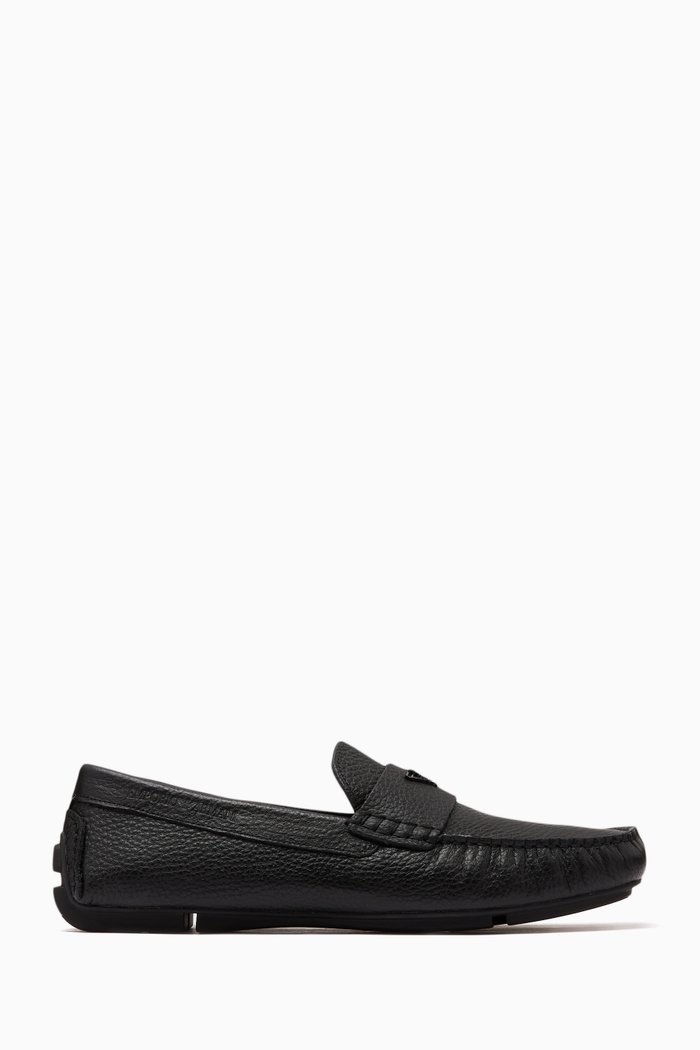 

Logo Driver Moccasins in Leather, Black