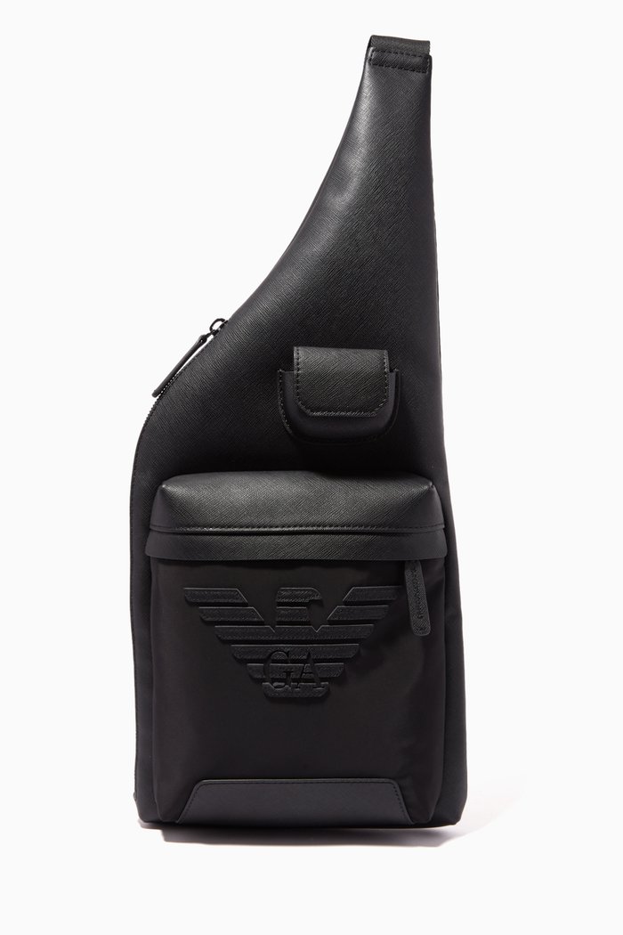 

EA Eagle Crossbody Bag in Saffiano Leather, Black