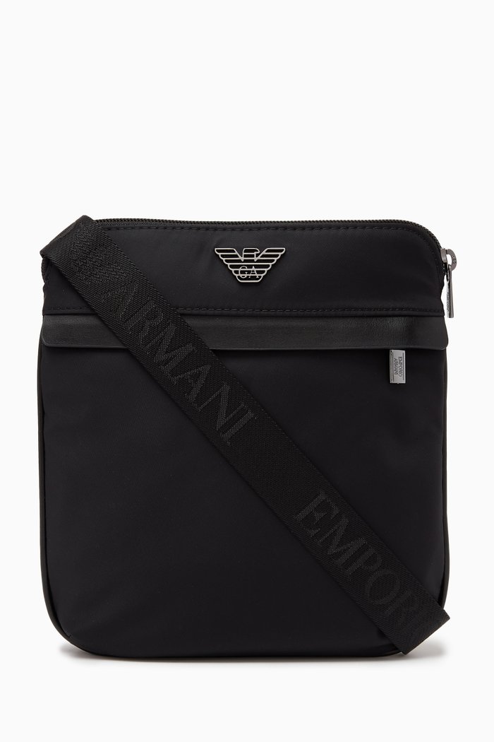

EA Flat Crossbody Bag in Nylon, Black