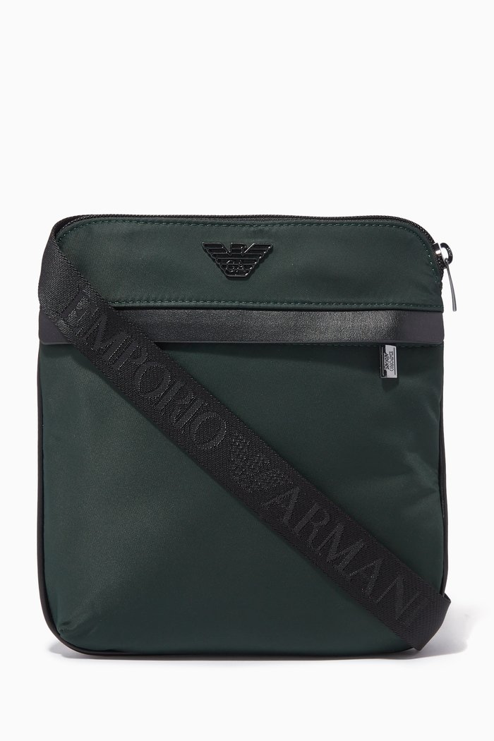 EA Flat Crossbody Bag in Nylon, Green