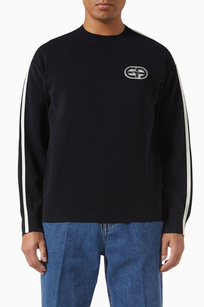 

Logo Print Sweater in Cotton Knit, Blue