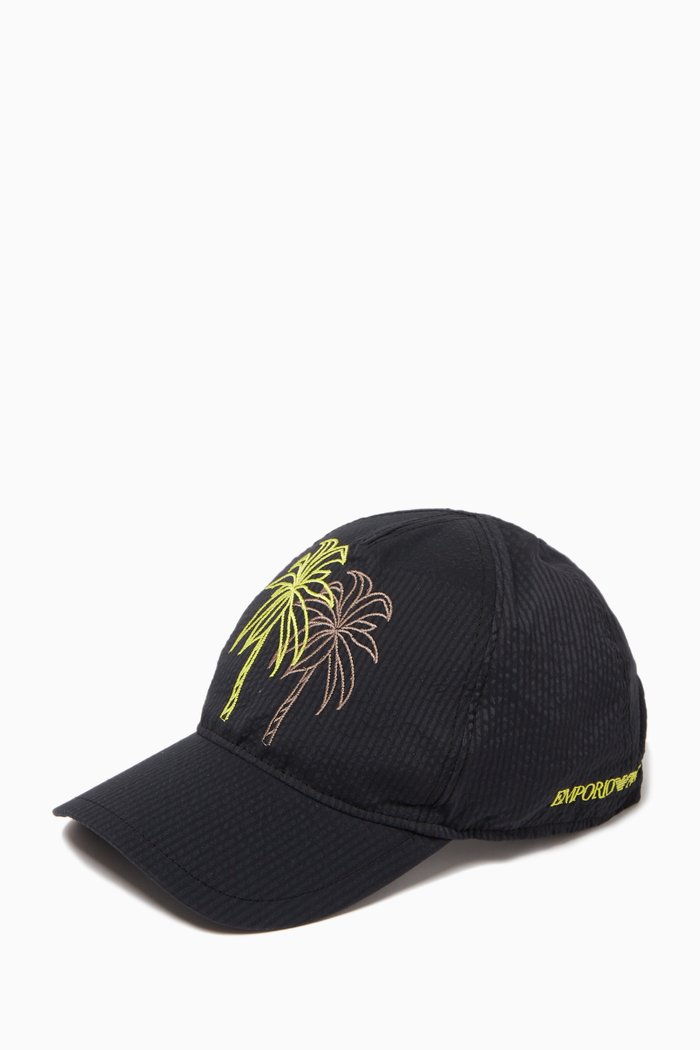 

Palm Embroidered Hat in Cotton, Black
