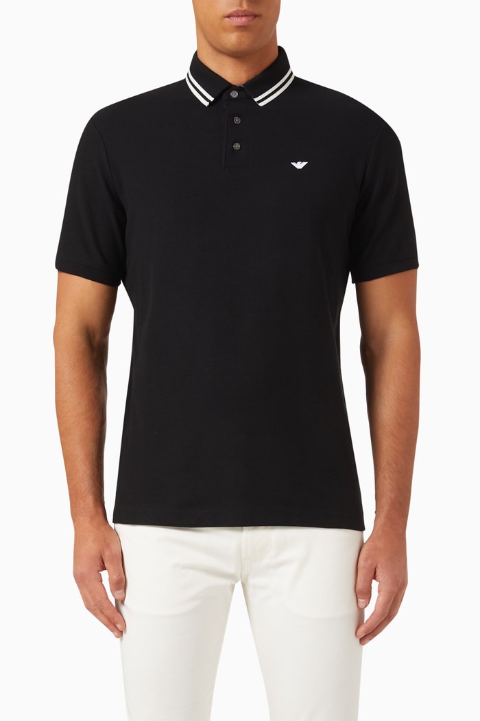 

Contrast-trims Polo Shirt in Cotton Jersey, Black