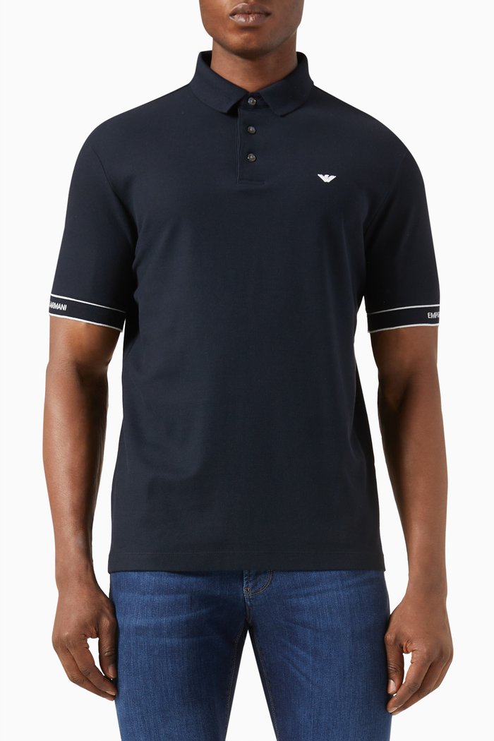 

Contrast-trims Polo Shirt in Cotton Jersey, Blue