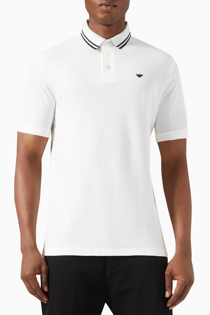 

Contrast-trims Polo Shirt in Cotton Jersey, White
