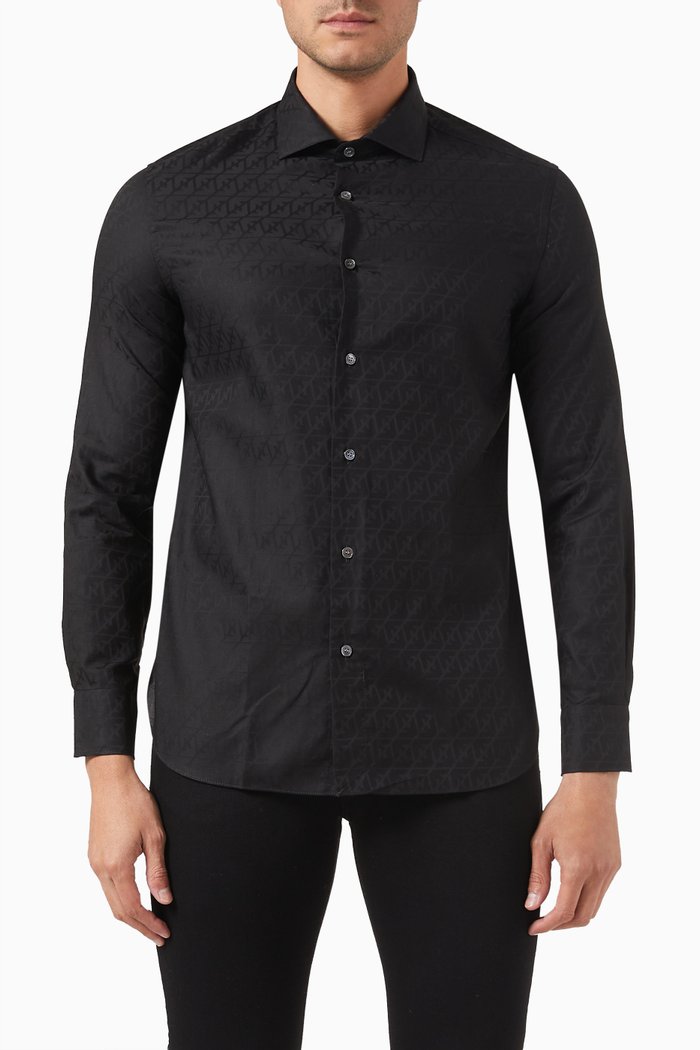 

Logo Print Long Sleeved Shirt in Cotton, Black