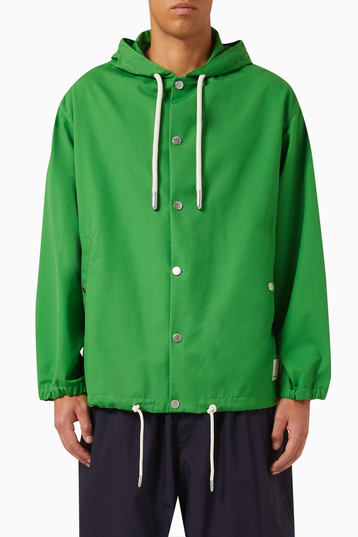

Drawstring Waist Hooded Jacket in Canvas, Green