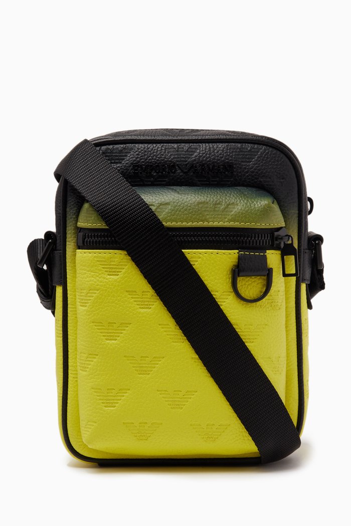 Ombre Effect Crossbody Bag in Pebbled Leather, Yellow