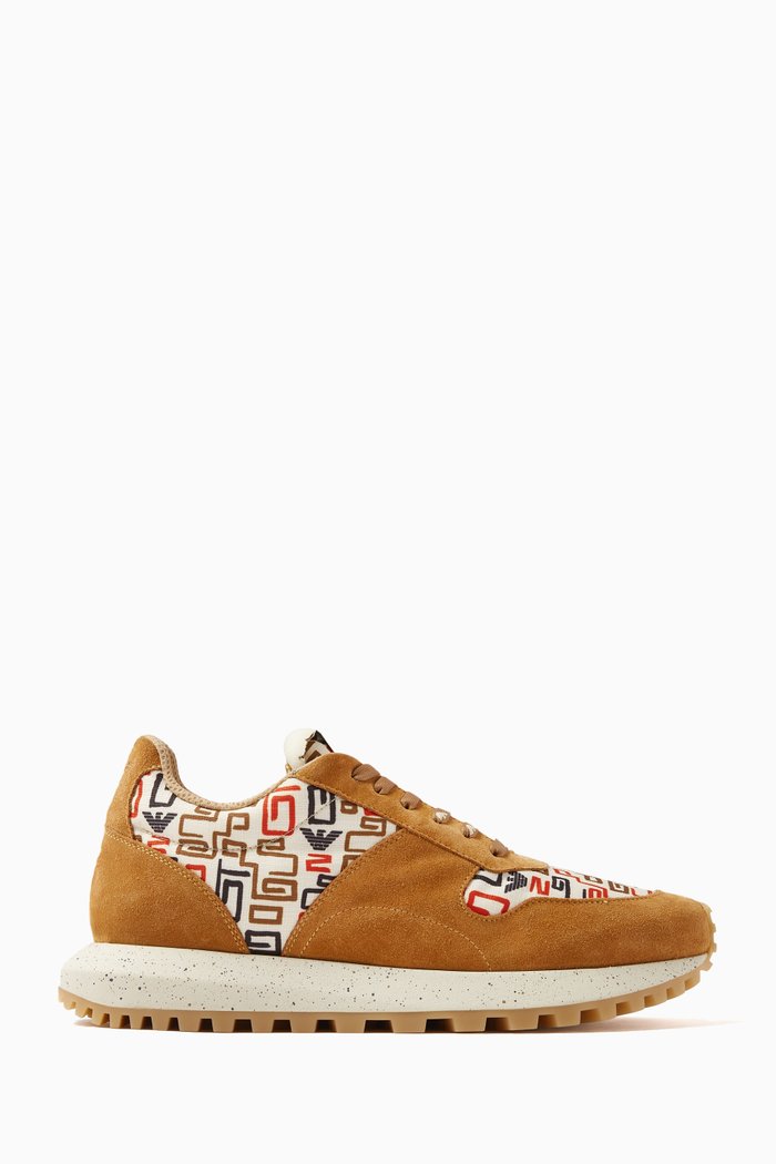 

Logo Low-top Sneakers in Suede and Nylon, Neutral