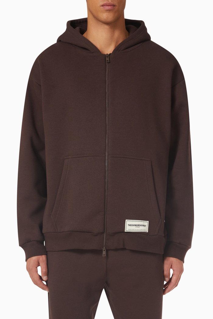 

Modest Oversized Zip Hoodie in Organic Fleece, Brown