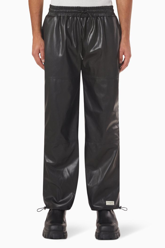 

Logo Relaxed-fit Sweatpants in Pleather, Black